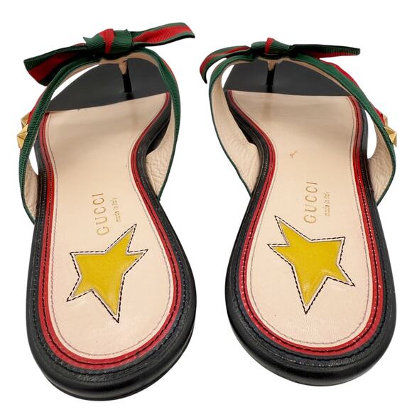 Gucci Aline Web Stripe Bow Star Thong Flat Flip Flop Sandals Size 40.5 US 10.5 - Picture 4 of 14